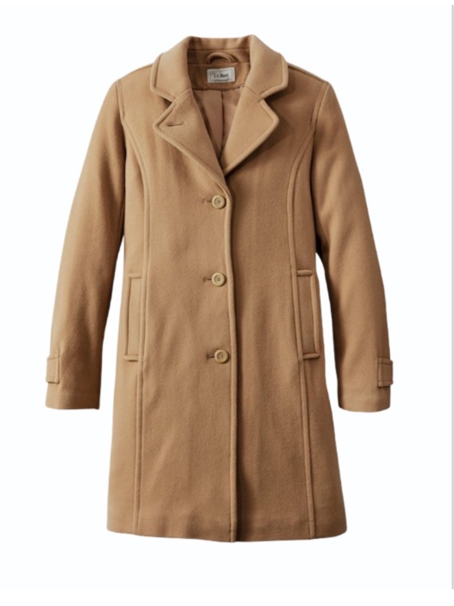 Ll Bean Women's Classic Camel Lambswool Polo Mid Length Trench Coat Lined Sz 10